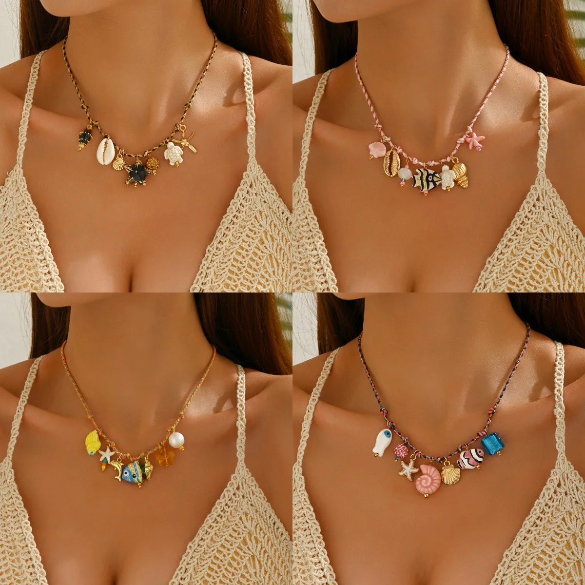 Cute Orange Ceramic Fish Pendant Necklace for Summer Beach Style