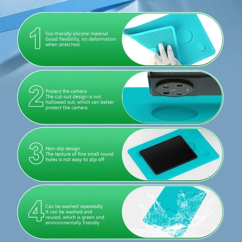 Almofada antiderrapante silicone Q1W2 para manuseio seguro dispositivos, smartphones, tablets, câmera