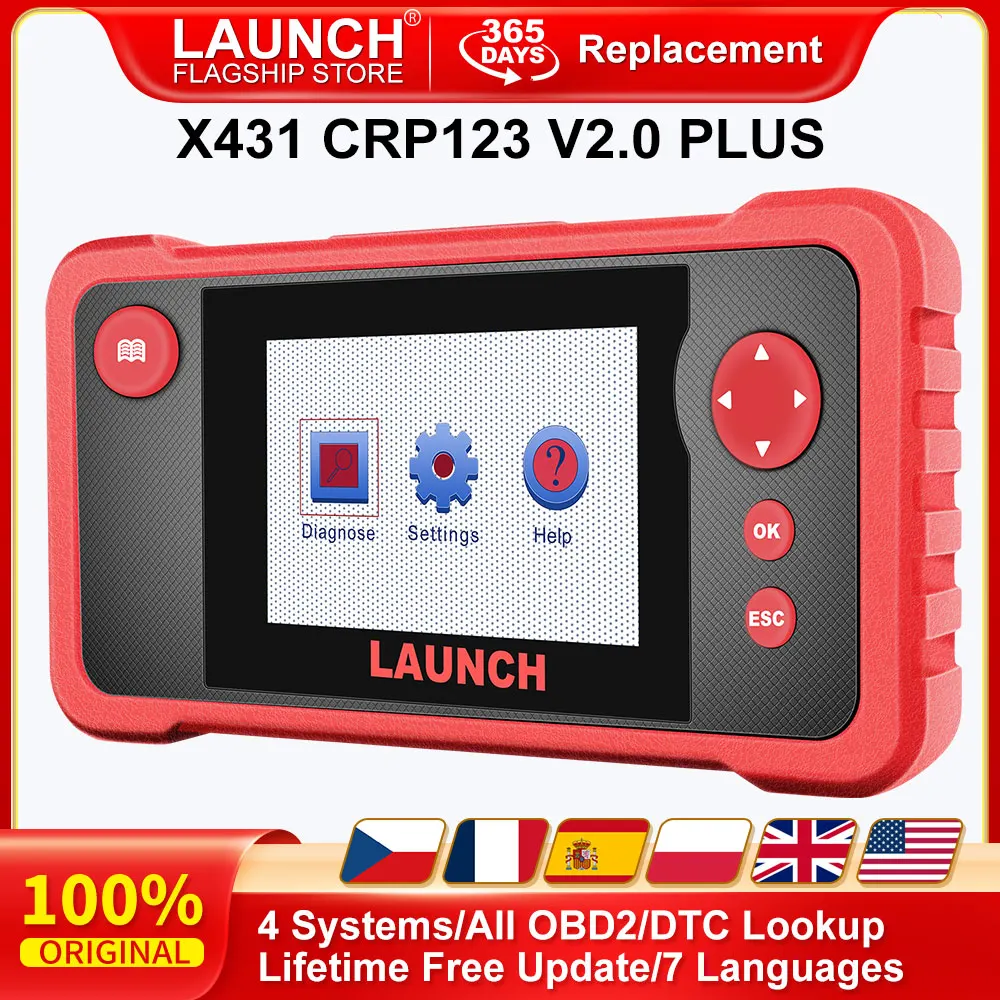 Диагностический сканер LAUNCH X431 CRP123 V2.0 PLUS, инструмент для сканирования двигателя/подушки безопасности/AT/ABS, полнофункциональный сканер OBD2, бессрочное бесплатное обновление