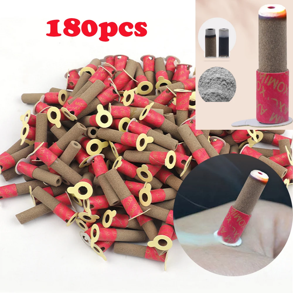 

180pcs Mini Moxa Self Stick-On Chinese Moxibustion Therapy Mini Massage Heating Acupuncture Moxa Tube