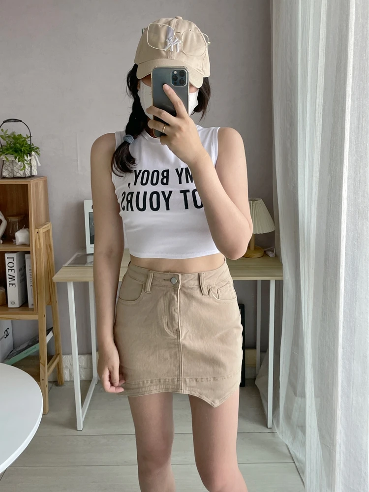 

Ретро-юбка А-силуэта с эластичным поясом, женская джинсовая юбка с высокой талией, облегающая юбка, юбка для городской повседневной носки