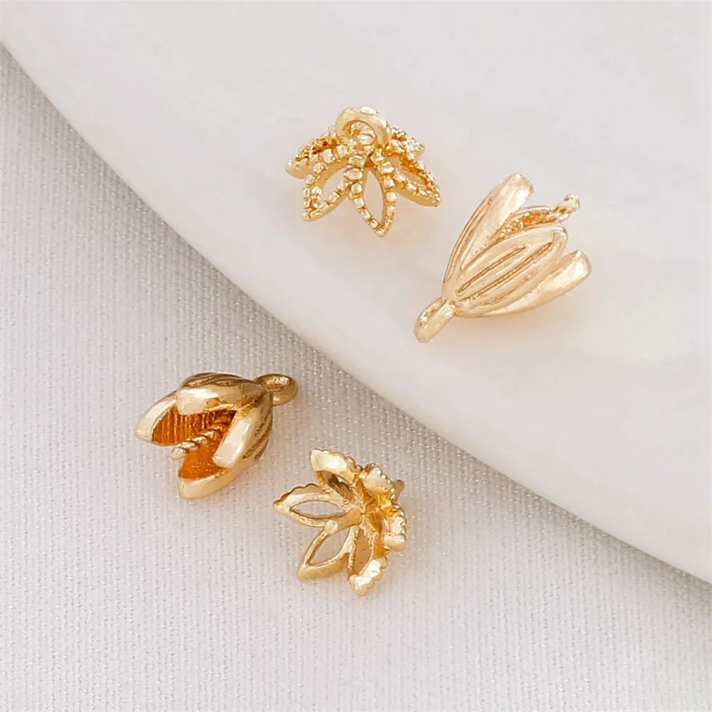 

14K Gold-wrapped Petal Bud Flower-shaped Half-hole Bead Holder Bead Cap Flower Holder DIY Pearl Crystal Jewelry Accessories