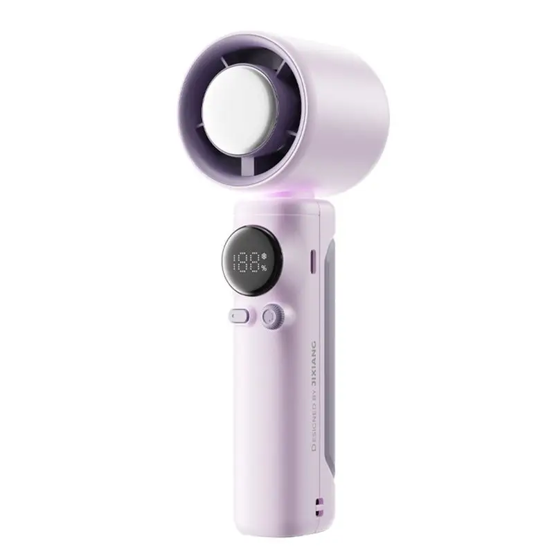 ABVI-USB Rechargeable Handheld Turbo Fan 4000Mah LED Digital Display High Speed Cooling Mini Fan For Travel Purple.