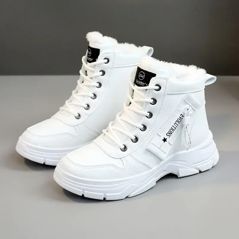 2024 New Winter Ladies Casual Shoes Warm Plush Cotton Shoes Womens High Top Sports Shoes Plush Snow Boots Large Size 44 De Mujer