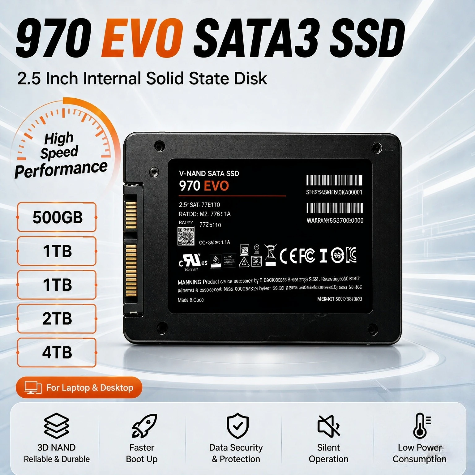 Original 970-EVO 2.5" SATA3 SSD Internal Solid State Drive 500GB 1TB 2TB 4TB High Performance Storage Disk for Laptop Desktop
