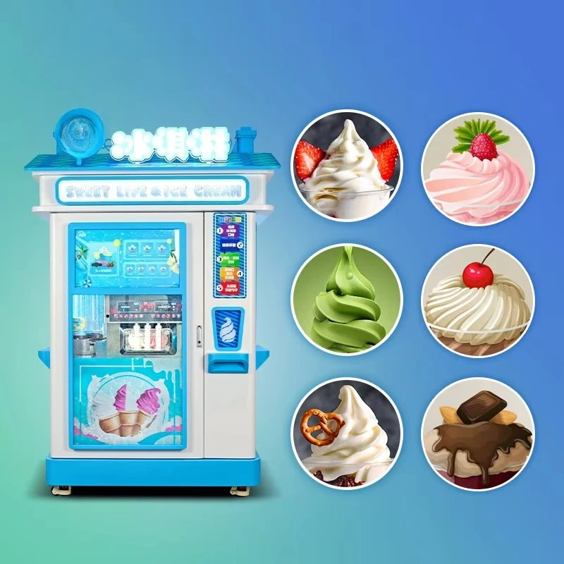 Smart Fully Automatic Digital Touch Screen Ice Cream Vending Machine New Make Outdoor Subway Soft Ice Cream Machine SDK Function