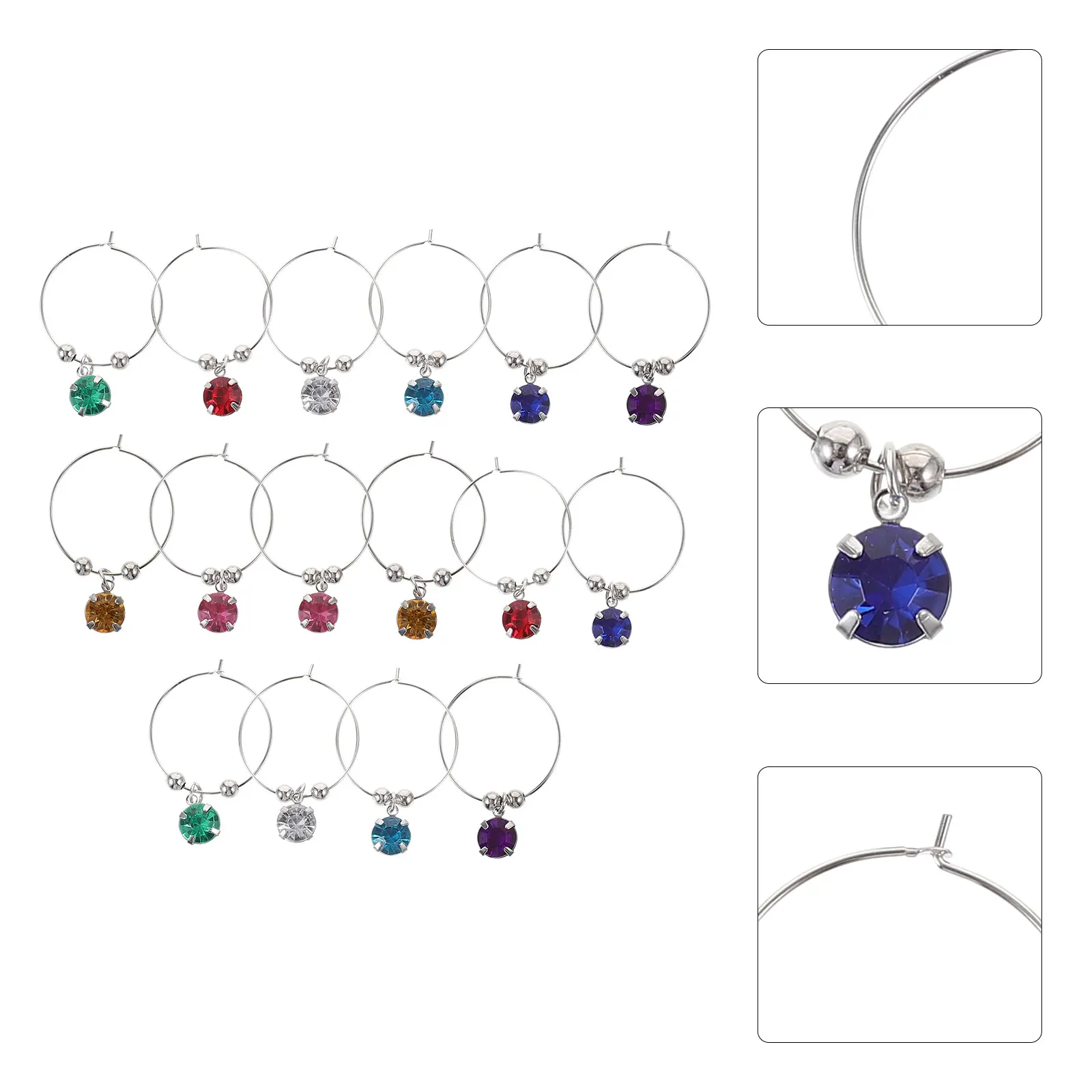 

16pcs Colorful Glass Rings Identify Label Rings Decorative Charms Wine Glass Makers For Parties Hotel Bar Use (Mixed Colors)