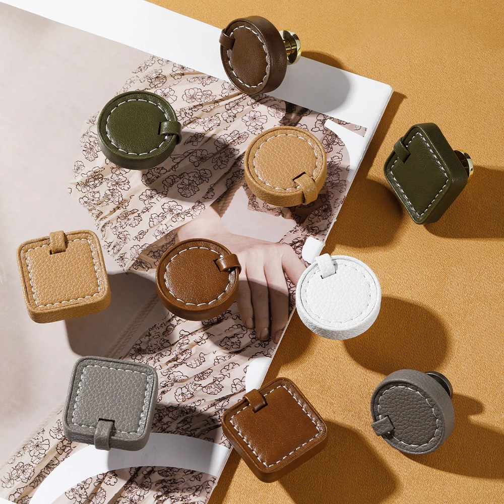 

Современный минималистичный шкаф, дверная ручка, ящик шкафа, кожаная маленькая ручка ручной работы, набор золотых ручек с одним отверстием