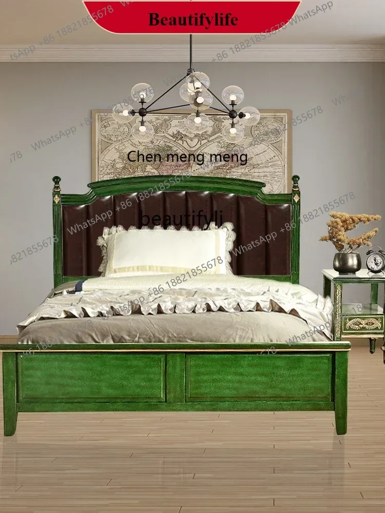 G153 S American-Style Solid Wood Double Bed Retro Master Bedroom Single 1 M 2 Pastoral Bed & Breakfast Emerald 1 M 5