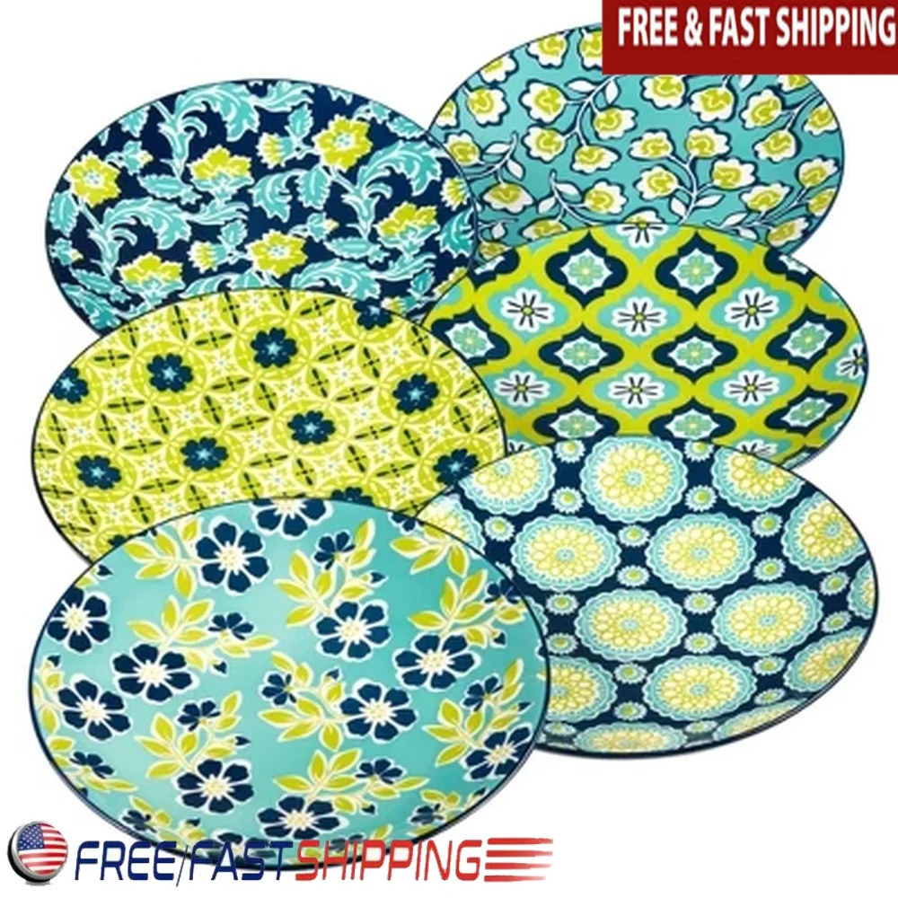 

Set of 6 Porcelain Tapestry Salad Plates Assorted Patterns 8.5 Inch Round Dishwasher Microwave Safe Dining Gift