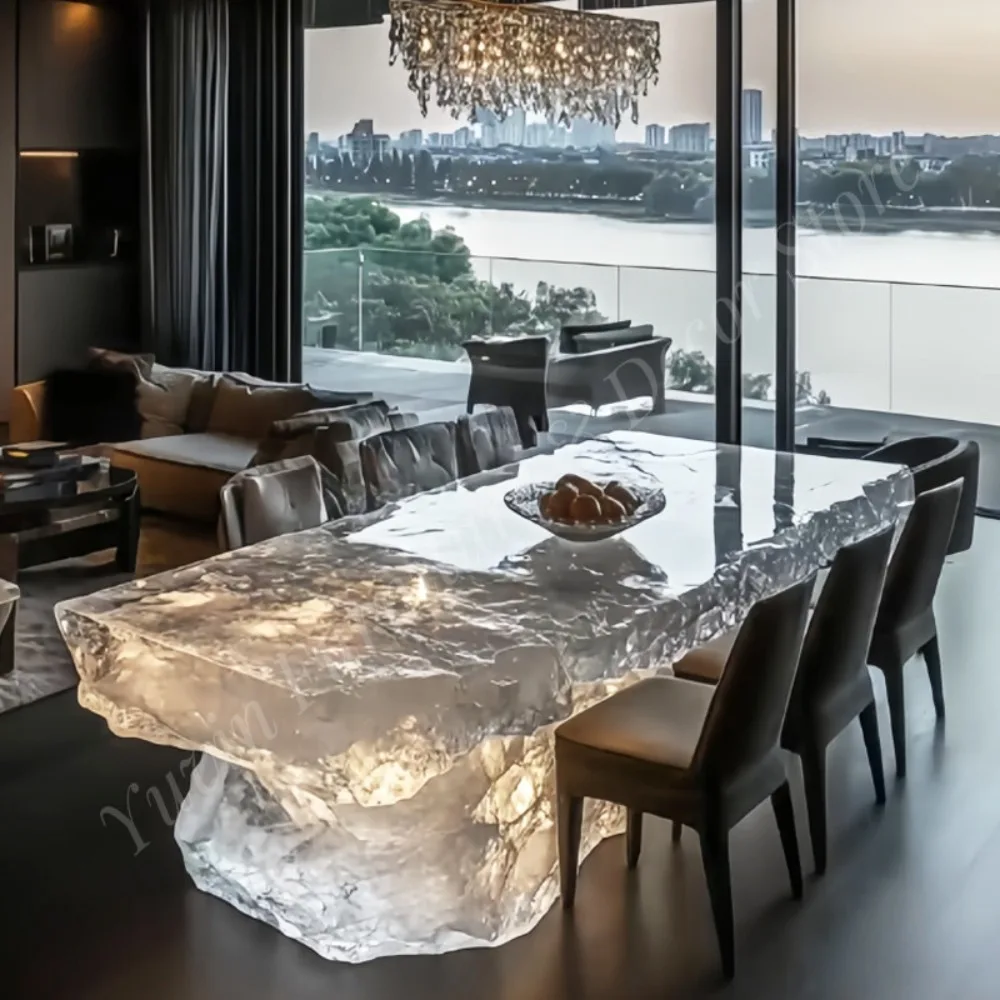 Customized Luxury Villa Transparent Resin s Dining Table and Coffee Table
