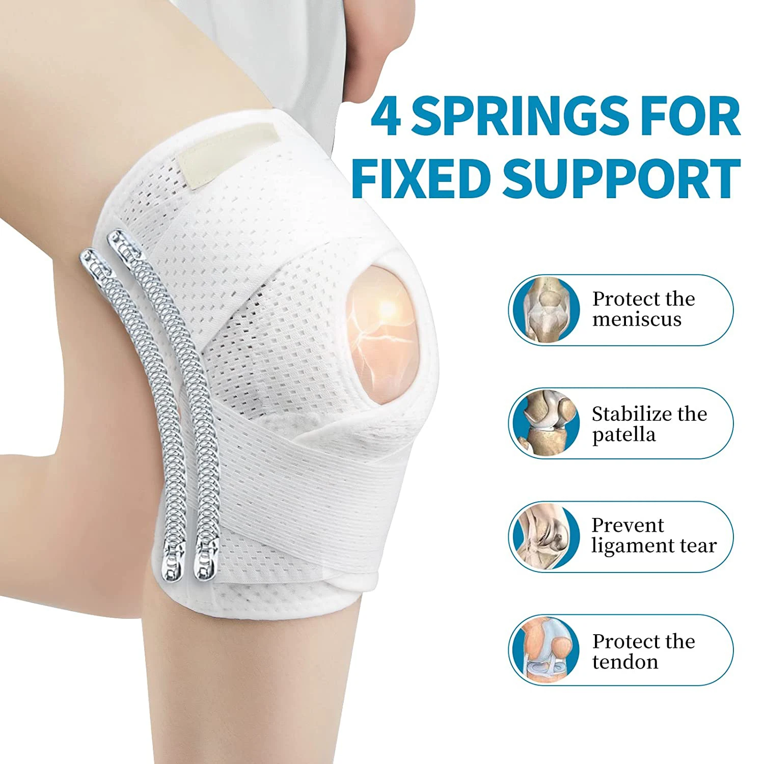 1PC Compression Knee Brace with Side Stabilizers Breathable Adjustable Knee Support for Knee Pain Arthritis Injury Recovery