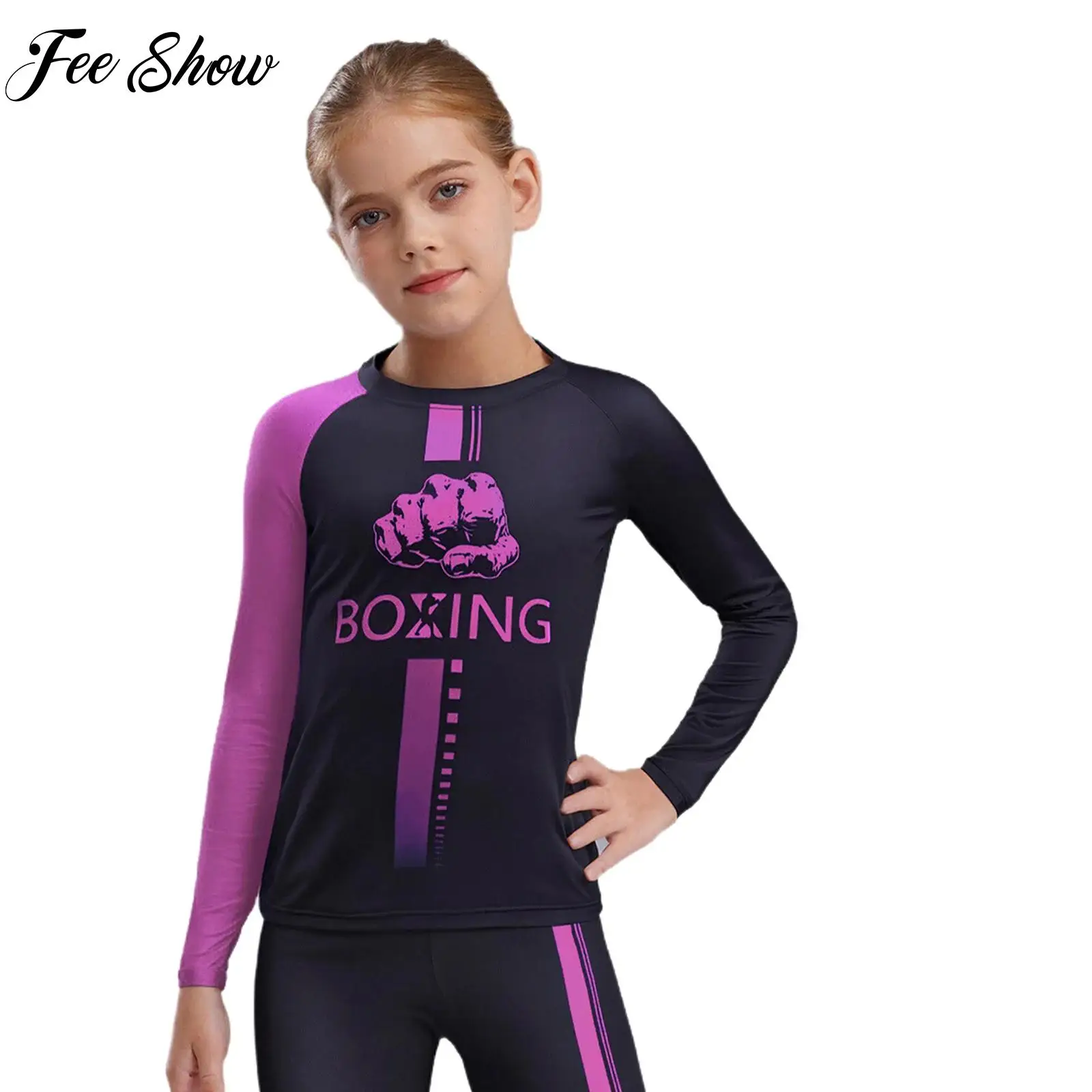 

Boys Boxing Training Kickboxing Costume Kids Long Sleeve Letter Printed Muay Thai T-shirt for Workout Sports Outdoor Active Wear