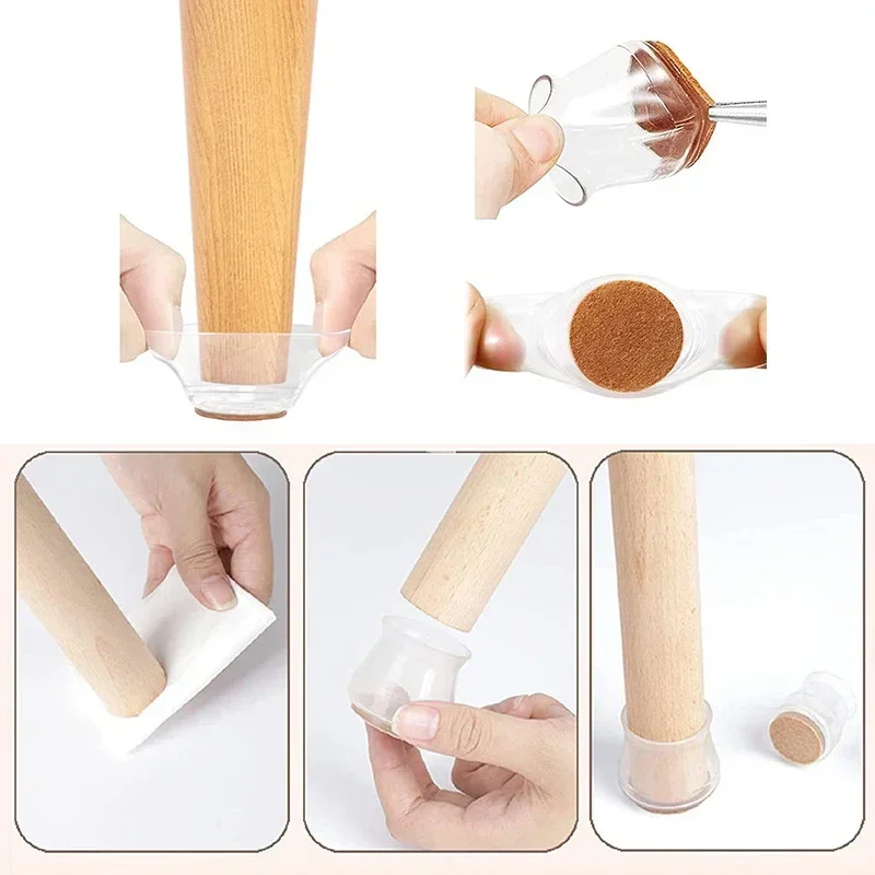 Transparent Silicone Chair Leg Floor Protector with Wrapped Felt Bar Stool Chair Leg Furniture Leg Feet Protection Cover 16/4PCS