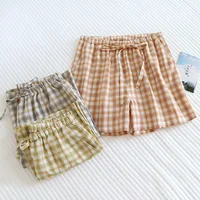 2026 Summer New Couple Shorts 100% Cotton Checkered Home Pants Men's and Women's Thin Loose Large Sleeping Pants Bottoms