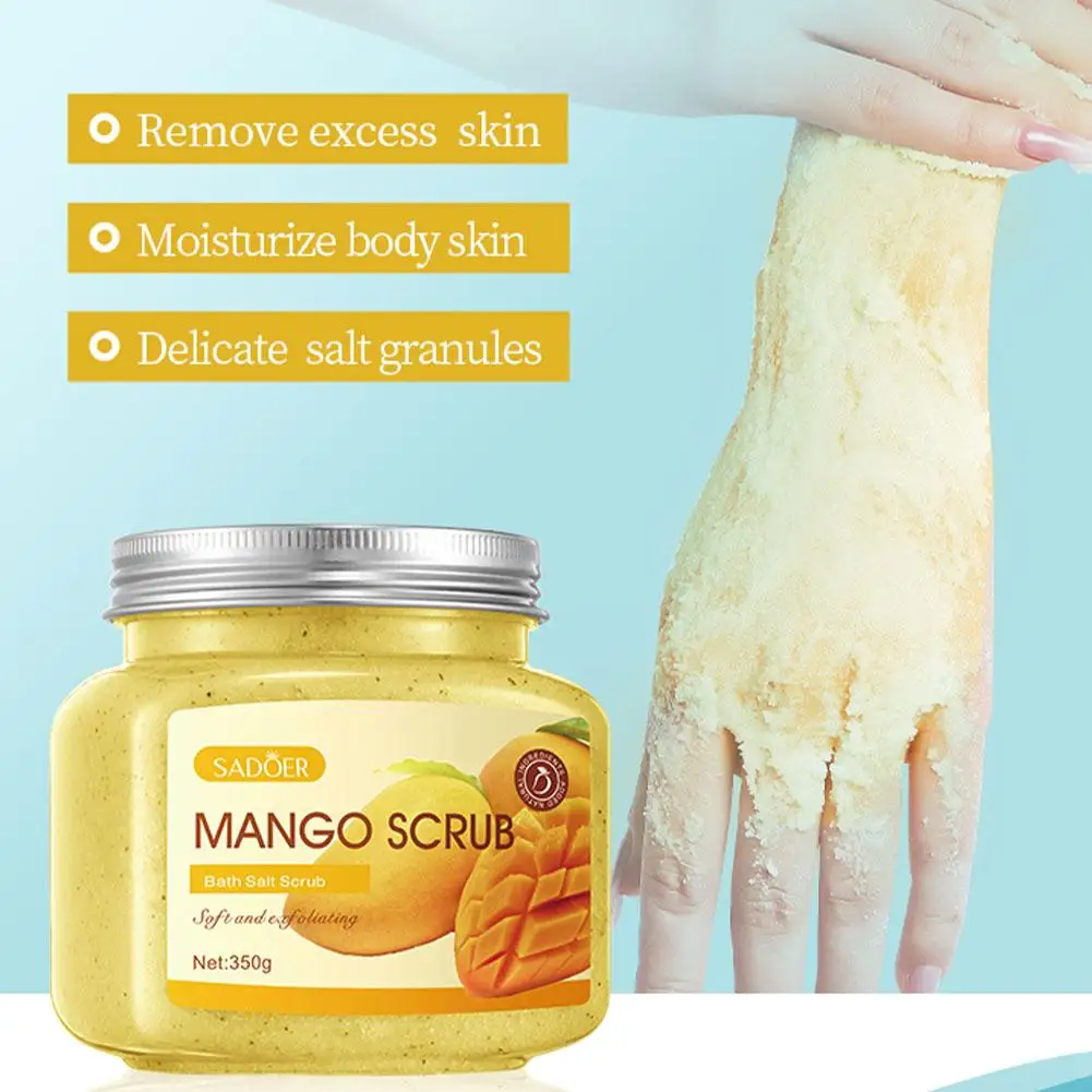 Exfoliante corporal de Mango de 350g, exfoliante orgánico para blanquear, exfoliante corporal de karité, azúcar, sal, baño facial L7C8