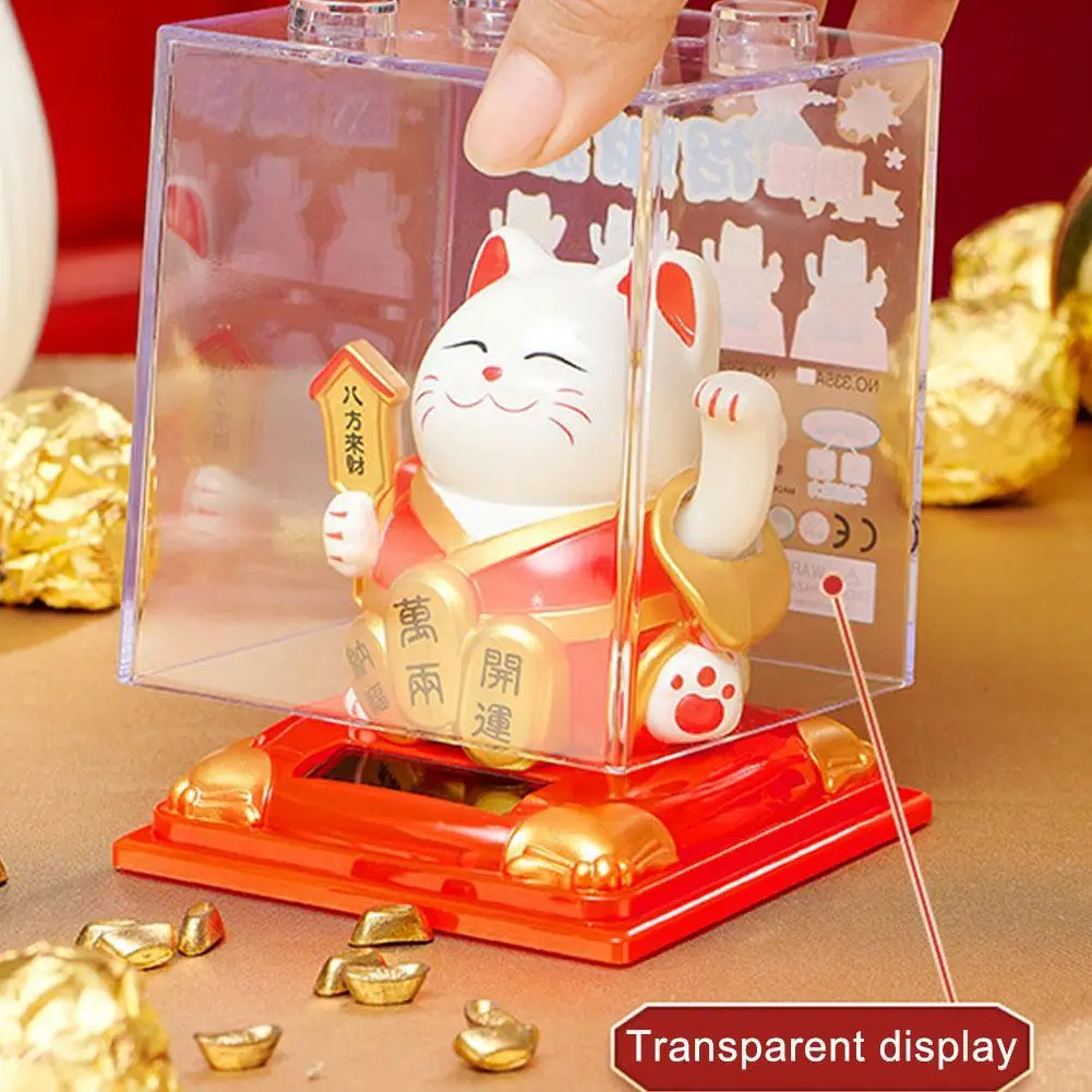 Solar Powered Lucky Cat Figurine Automatic Waving Cat Beckoning Fortune Cat Lucky Cat For Office Car Center Console Ornament