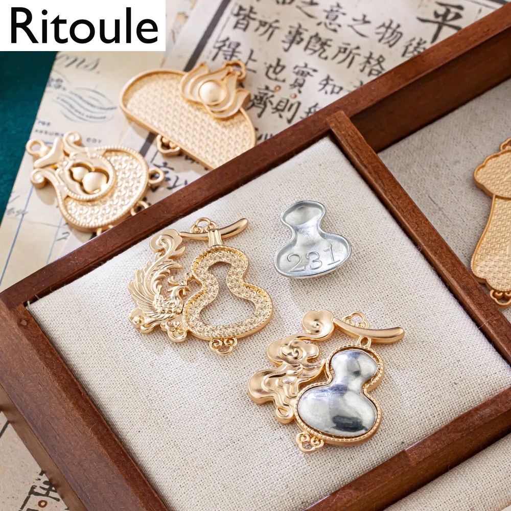 4PCS Peanut Persimmon Gourd Pomegranate Fortune Bag Pendant Base, Song Brocade DIY Handcraft Hanging Findings