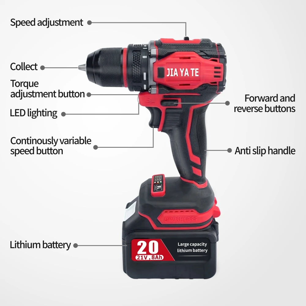 16.8V 21V Brushless Cordless Drill Rechargeable Electric Screwdriver Impact Drill 80NM Two Gear Speed Tool For Makita Battery