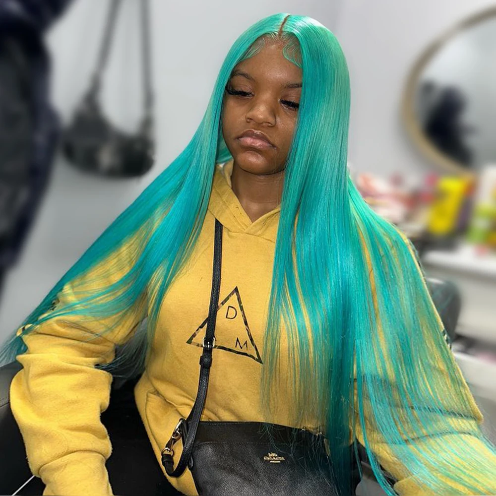 13x6 سماوي الأزرق الدانتيل شعر مستعار أمامي مستقيم الضوء الأخضر الدانتيل شعر مستعار أمامي شعر الإنسان قبل قطعها شقراء 613 الدانتيل الباروكات الأمامية للمرأة #3