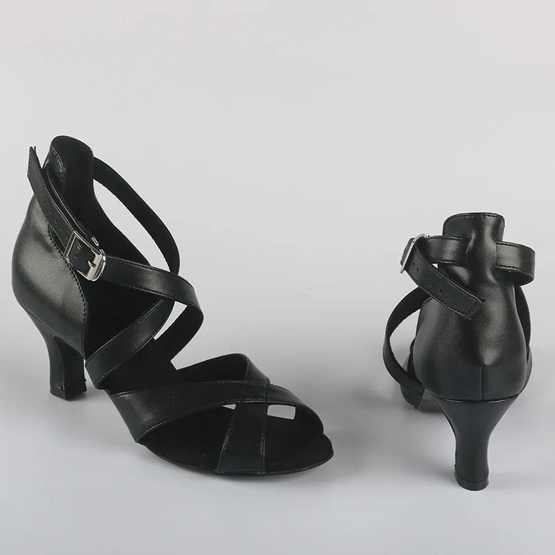 Wedopus สุภาพสตรี 6CM Chunky Heel หนังเทียม Street Sole Peep Toe รองเท้าเต้นรําสีดําแฟชั่นรองเท้าแตะ