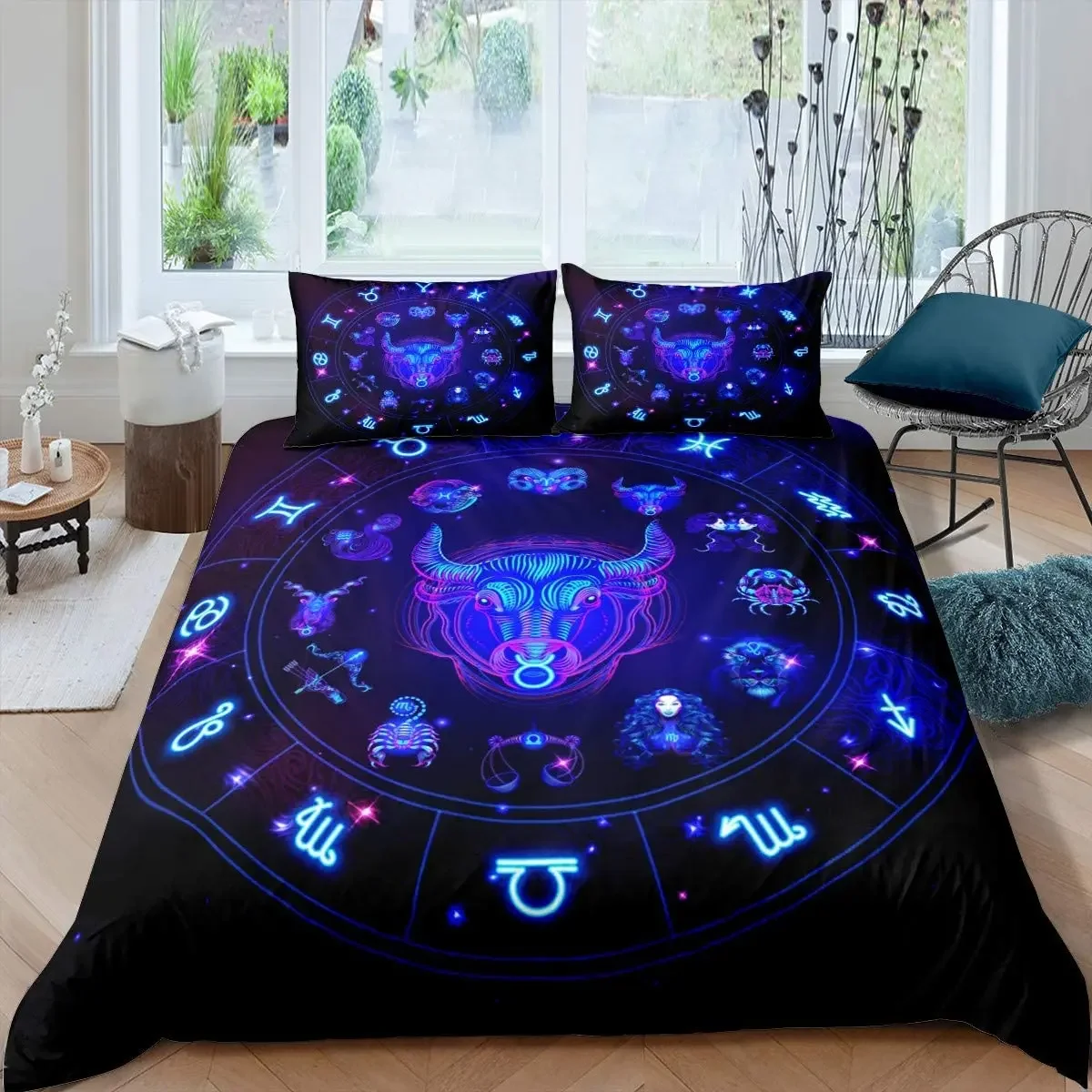 Gemini Comforter Cover Set Twin Size Constellation Duvet Cover Set, Outer Space Universe Planet Print Bedding Set for Kids Teens