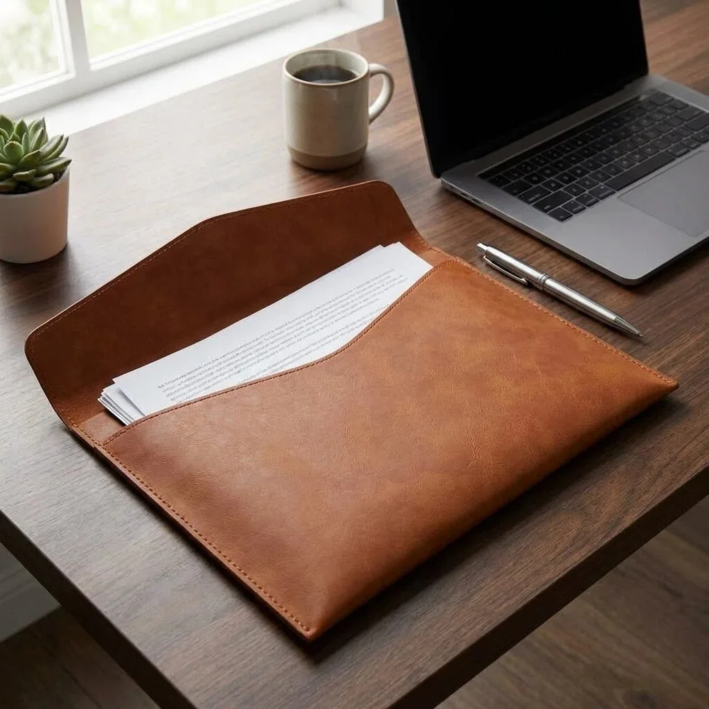 

PU Leather A4 File Folder Organizer Business Document Storage Bag Waterproof Briefcase for Contract Bill Data Office School Supp