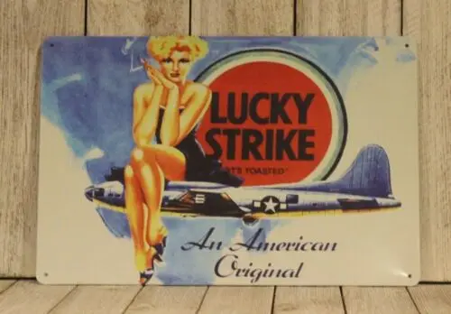 m1,Lucky Strike Pinup Girl Cigarettes Tin Metal Sign Man Cave Smoke Tobacco Shop-Aluminum