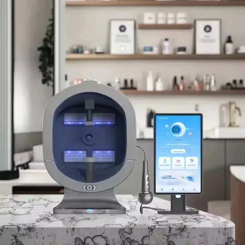 Analisador de pele facial 3D AI Equipamento de salão de beleza de 8 espectros para análise profissional de diagnóstico capilar