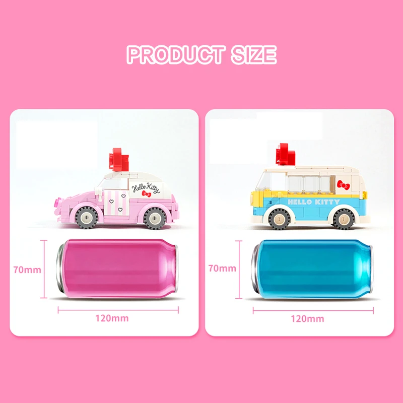 Sanrio Hello kitty City Car Building Blocks Diy Romantic Pink Car Bus Model Bricks Desktop Decoration Toy For girl Holiday Gifts