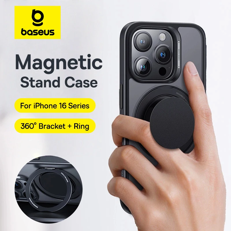 Baseus Stand Phone Case For iPhone 16 Pro Max MagSafe Magnetic Case With 360° Rotating Ring Bracket Anti-Drop Protection Cover
