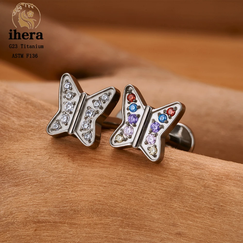 G23 Titanium Butterfly Heart Shape Piercing Ear Stud 16G CZ Tragus Cartilage Helix Conch Pierc Stud Earrings Women Body Jewelry
