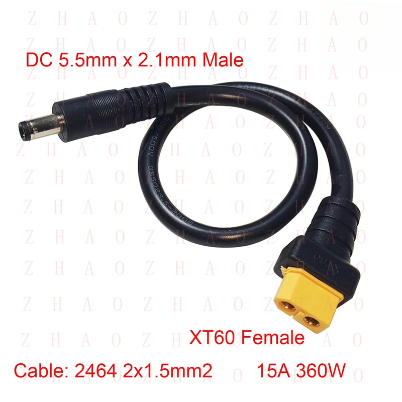 L+ for XT60 Female to Male DC 5.5mm X 2.1mm FPV Monitor Drone Power Charging Cable Cord