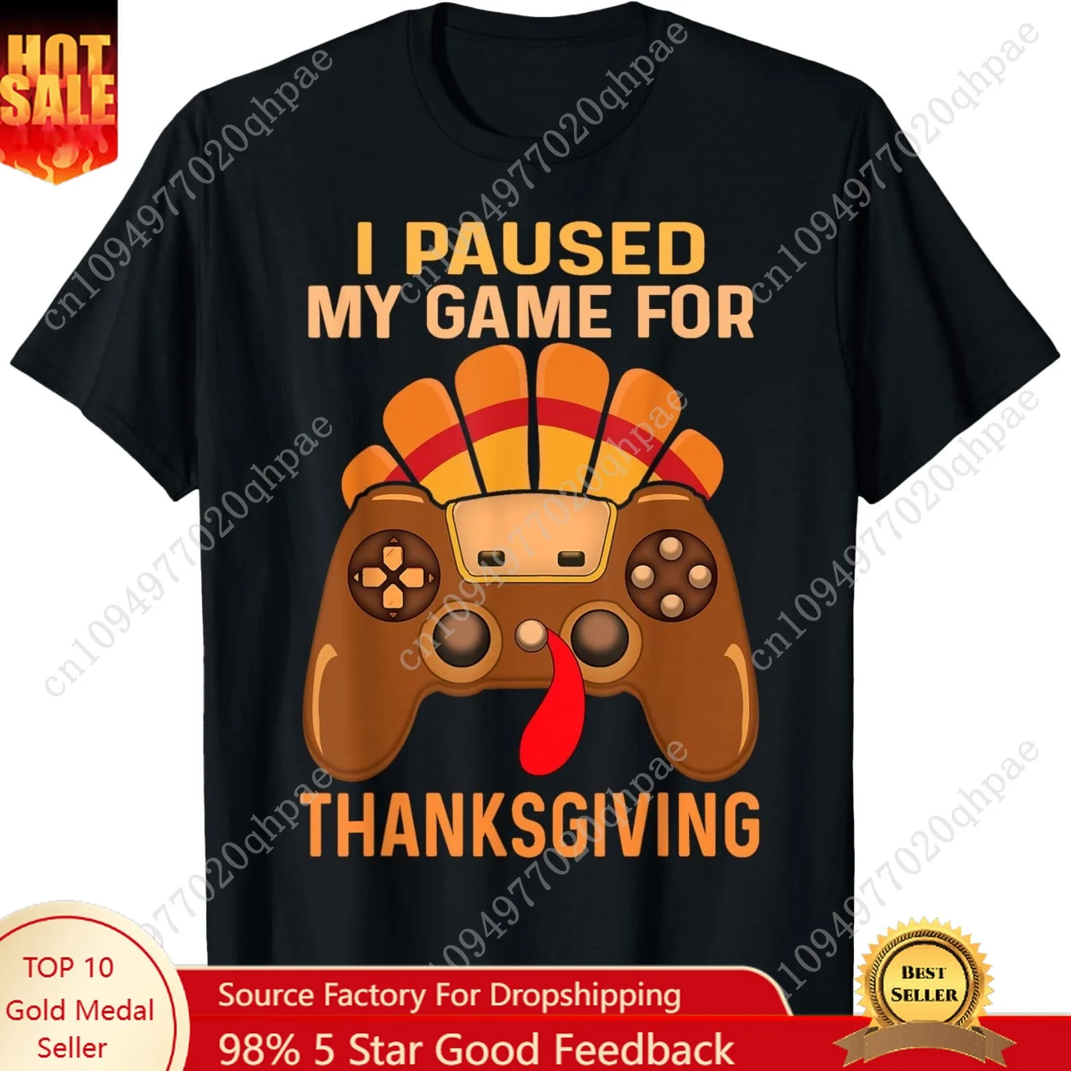 Happy Thanksgiving gaming fall Turkey gamer boys kids men T-Shirt