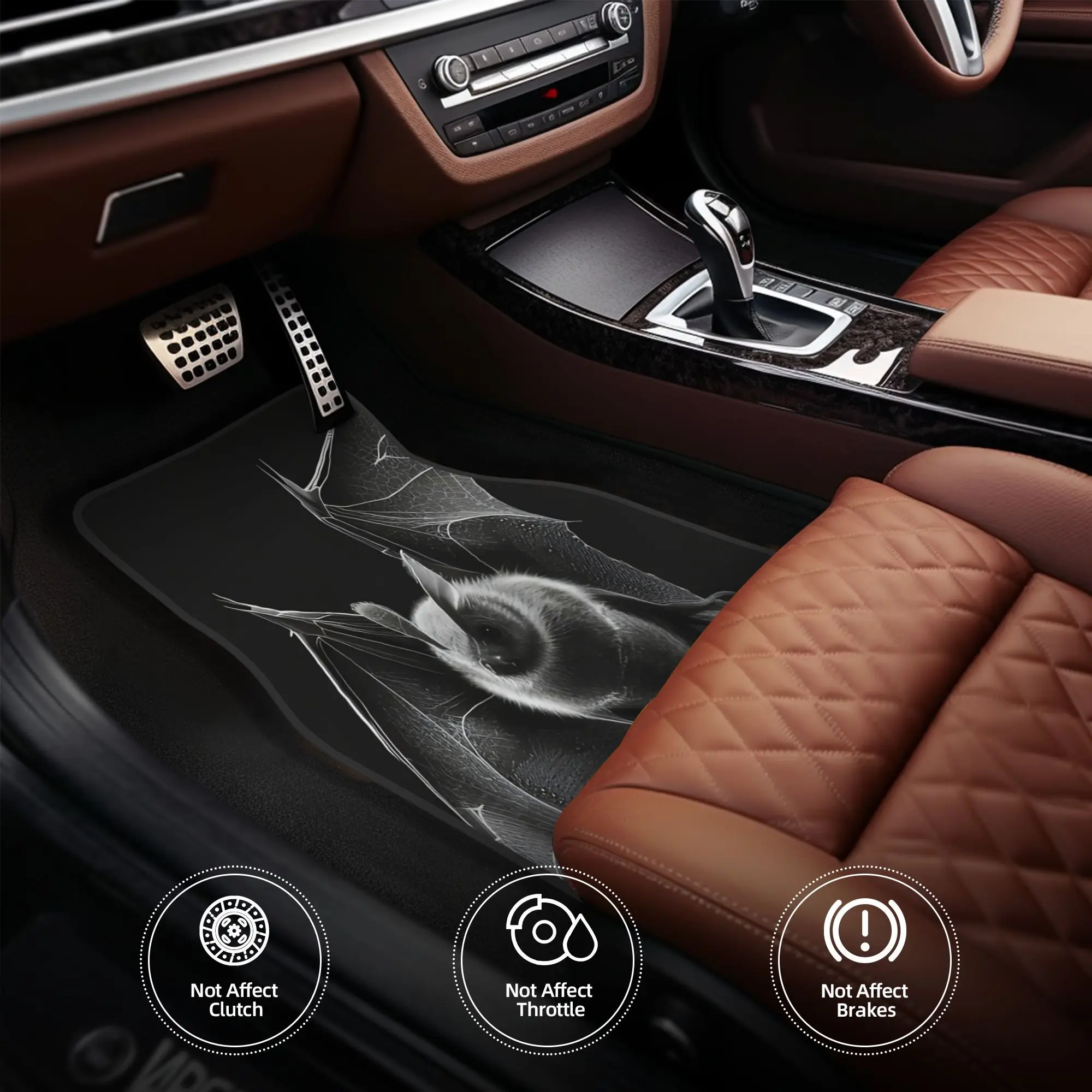 4pcs Black And White Bat Car Floor Mats - Durable Polyester Fiber, Fit For Cars, Playful Design With Bat & Bat Symbol, Ideal Gif