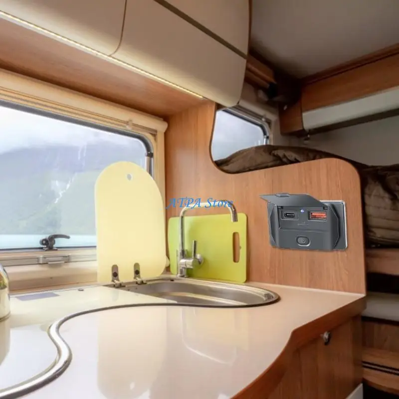 

U13C 12V-24V USB Charging Socket with Caps & Power Switch USB Socket Charging Power Adapter Panel Mount Charging Port