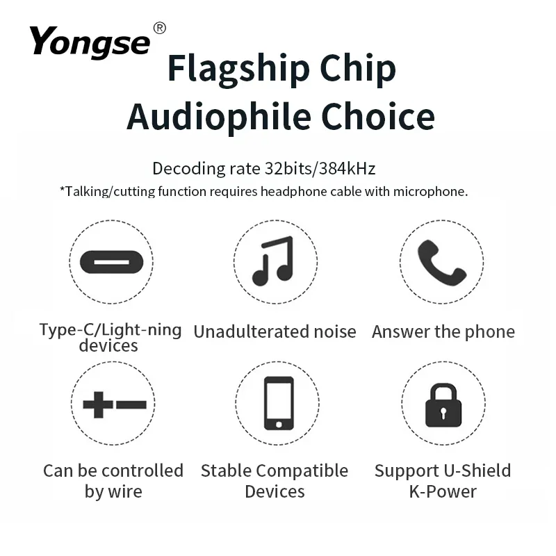 YONGSE Y01 Type-C Lightning to 3.5/4.4mm HIFI Earphone Amplifie Digital Decoder Cable OTG DAC Chip CX31993 CX31988 C100 Adapter