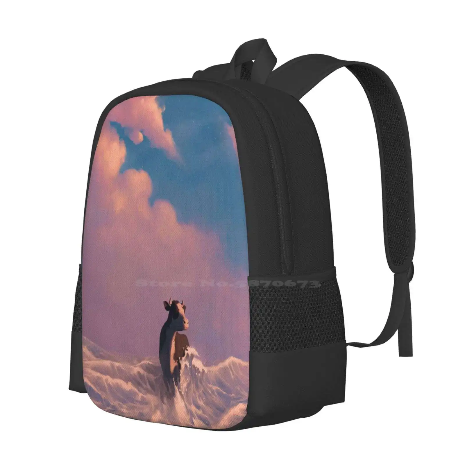 Acats 2 : Ocean Walker New Arrivals Unisex Bags Student Bag Backpack Cow Ocean Sea Waves Surf Beach Clouds Sunset Sunrise Pink