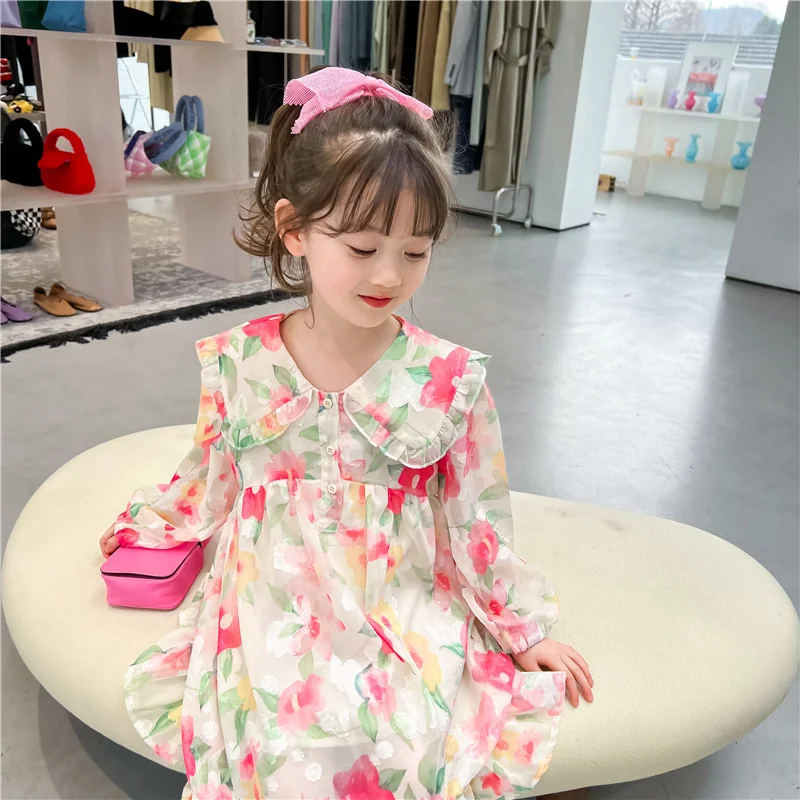 

Girl Dress Party Evening Gown Cotton Skirts 2022 Chiffon Spring Autumn Flower Girl Dress Vestido Robe Fille Beach School Kids Ba