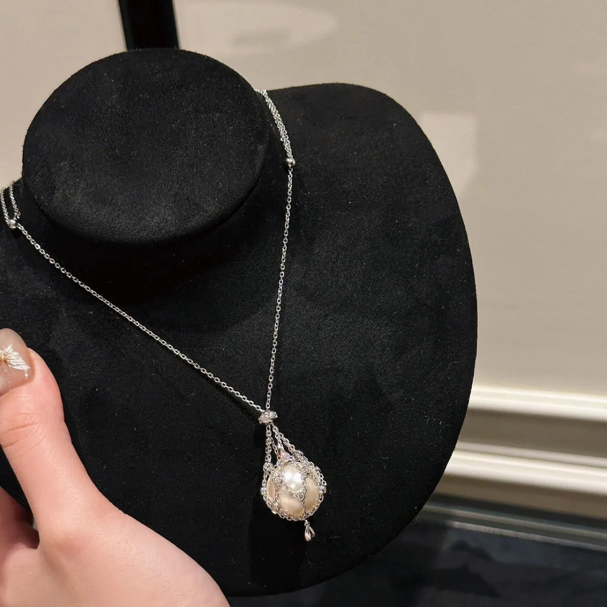 

Pearl & Diamond Dreamcatcher Necklace,Convertible Pendant Adjustable Chain Luxury Gift for Her, Birthday Anniversary Valentine's