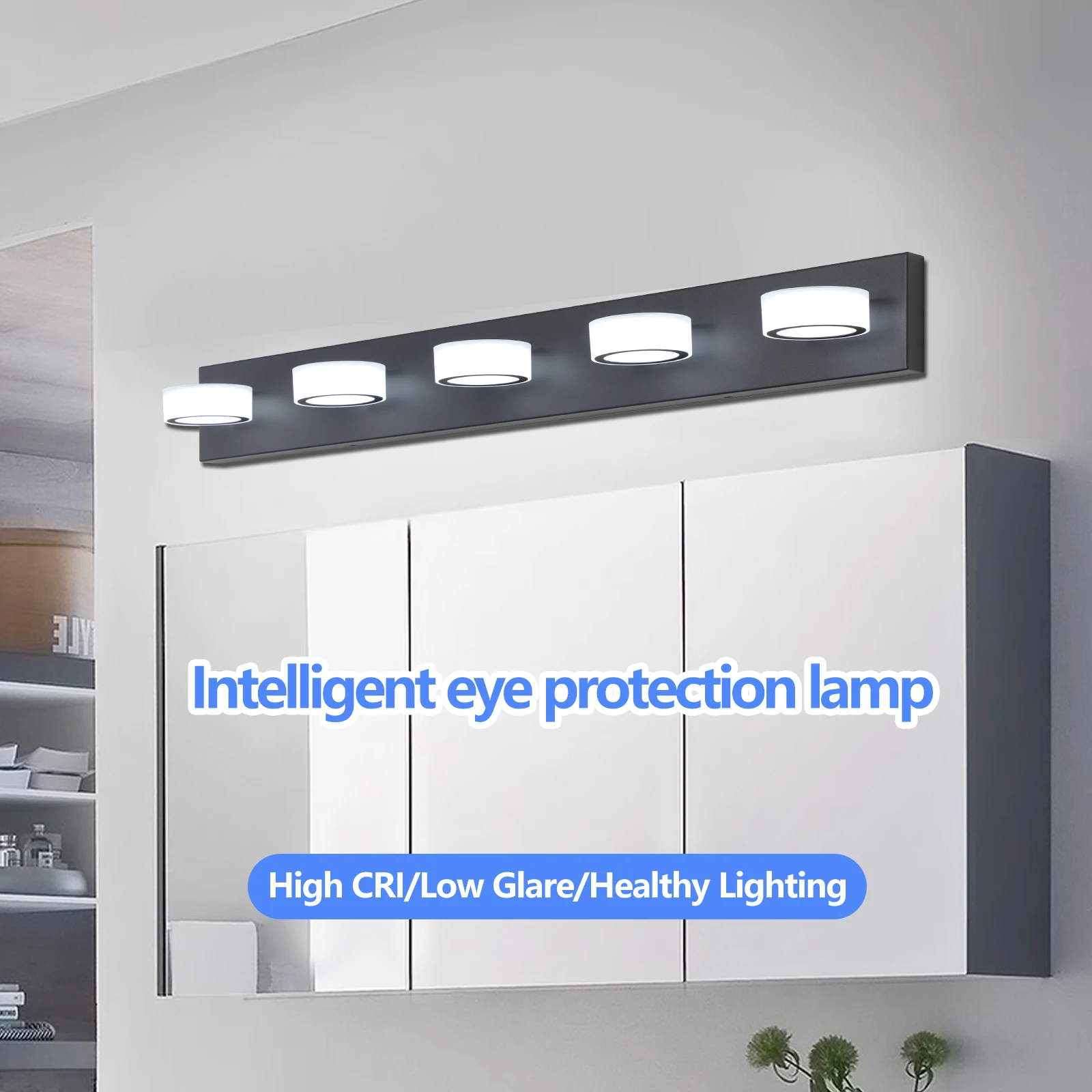 L002003-W5B/C Led Flicker-Free Mirror Headlight with 180-Degree Rotation, Suitable for Bathroom Vanity, Long-Life Led Light Source, Dimmable, Waterproof, Anti-Fog, Anti-Rust