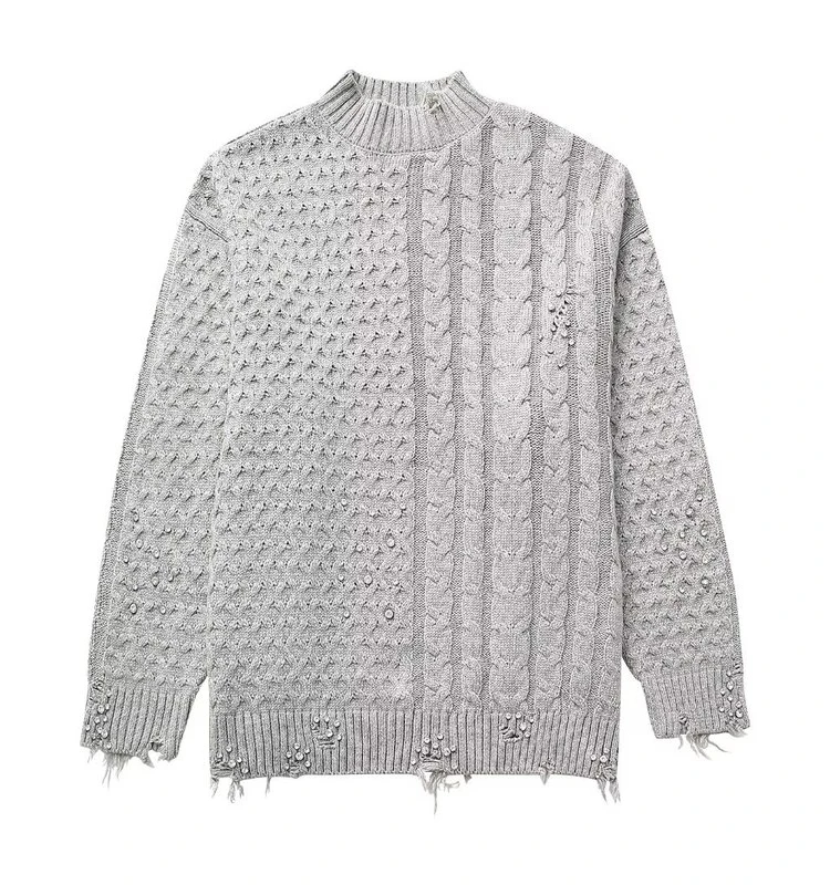 

Winter New Sle Women's Knitted Sweater Rivet Decorated Versatile Design Commute Sle Long Sve Mid-Length Knitwear
