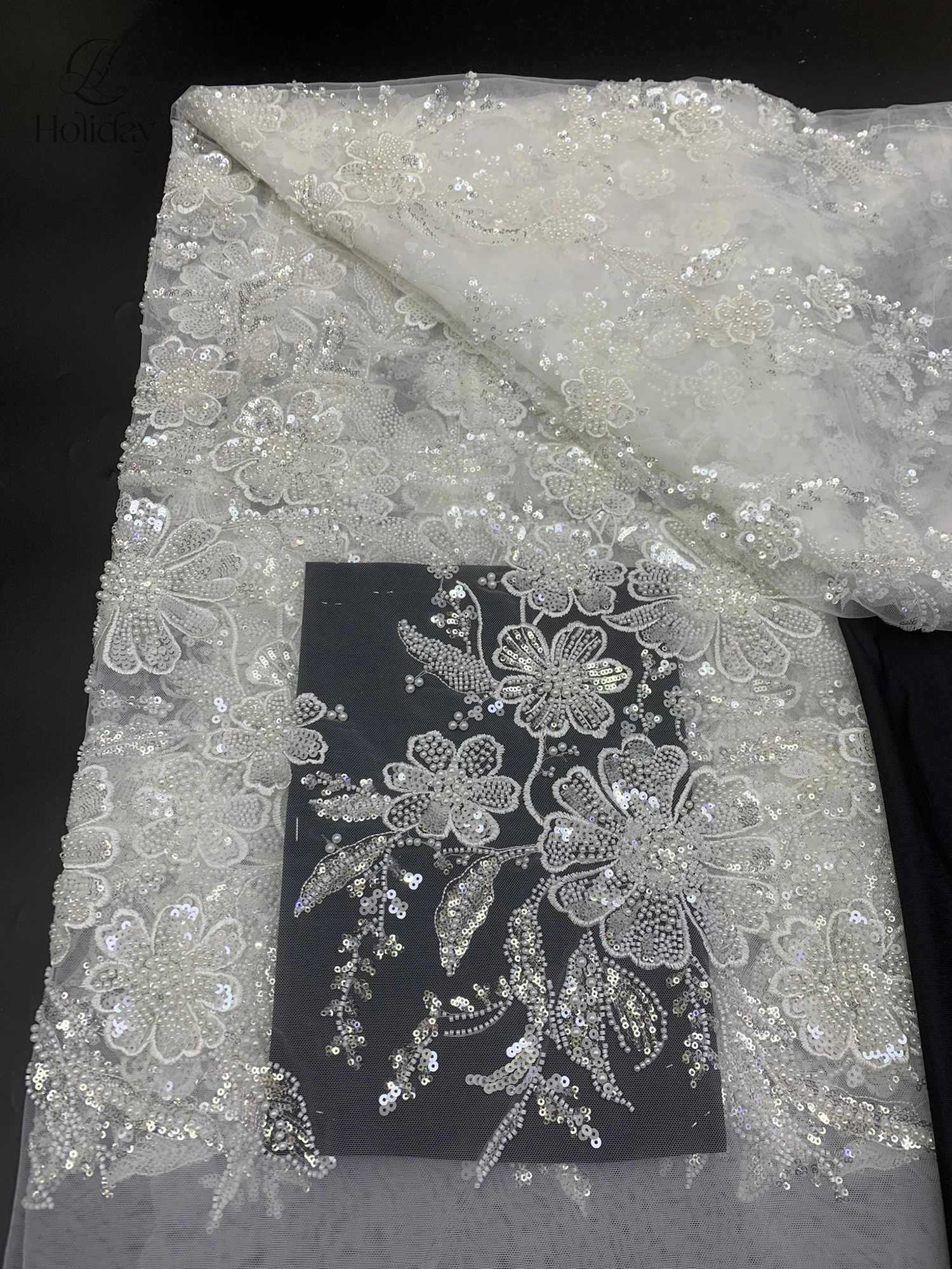 2026 Bride's Haute Couture Main Gown Fabric - Heavyweight Pearl Sequins Embroidery-Pearl sequin floral high-end custom fabric
