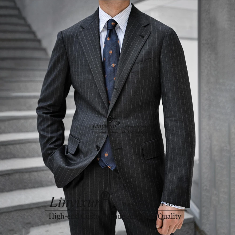 

Black Striped Suits For Mens Slim Fit Business Blazer Hombre Wedding Groom Tuxedo Daily 2 Piece Set Jacket Pants Terno Masculino