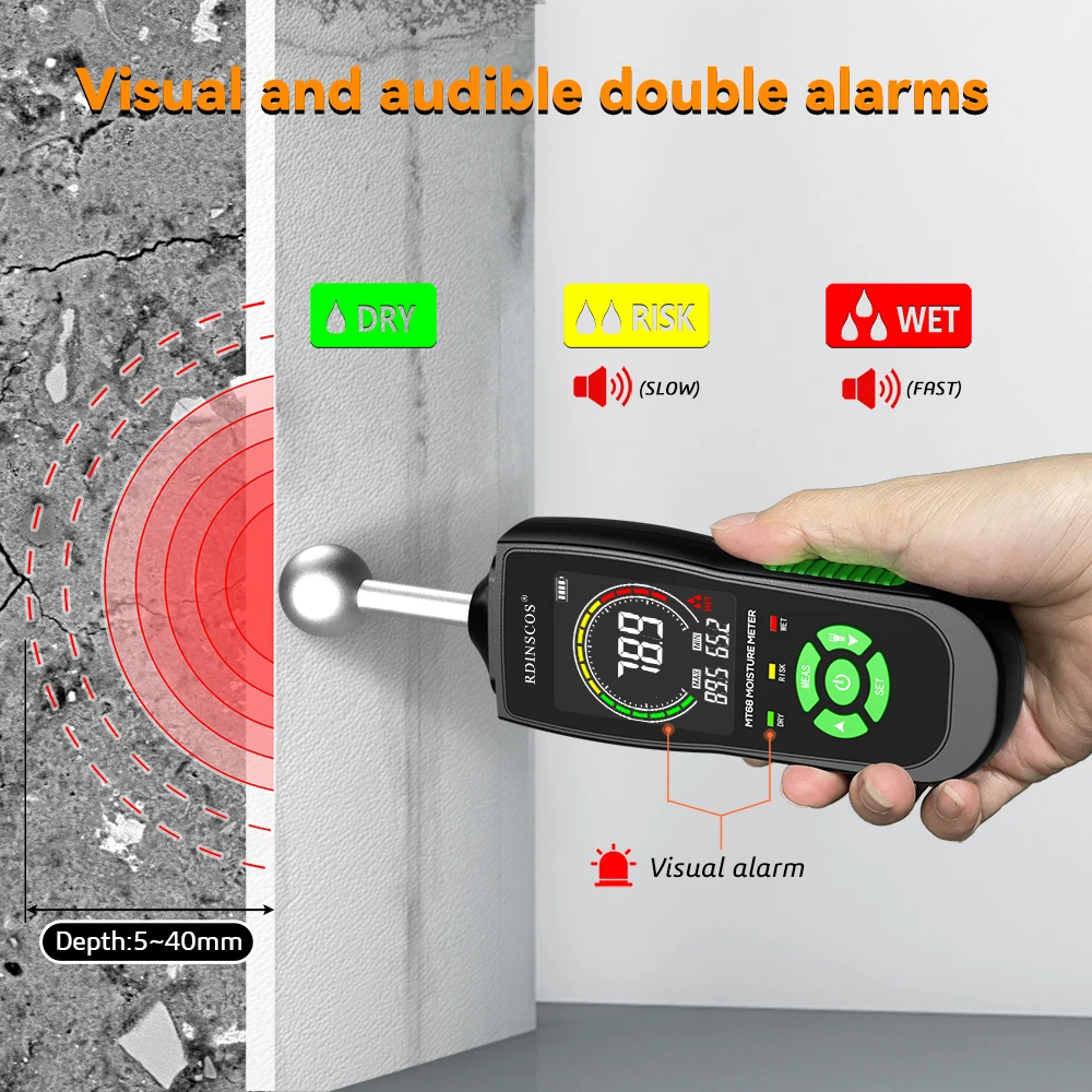 Digital Wood Moisture Meter Timber Damp Detector LCD Screen Hygrometer Alarm Humidity Tester Pinless Detect