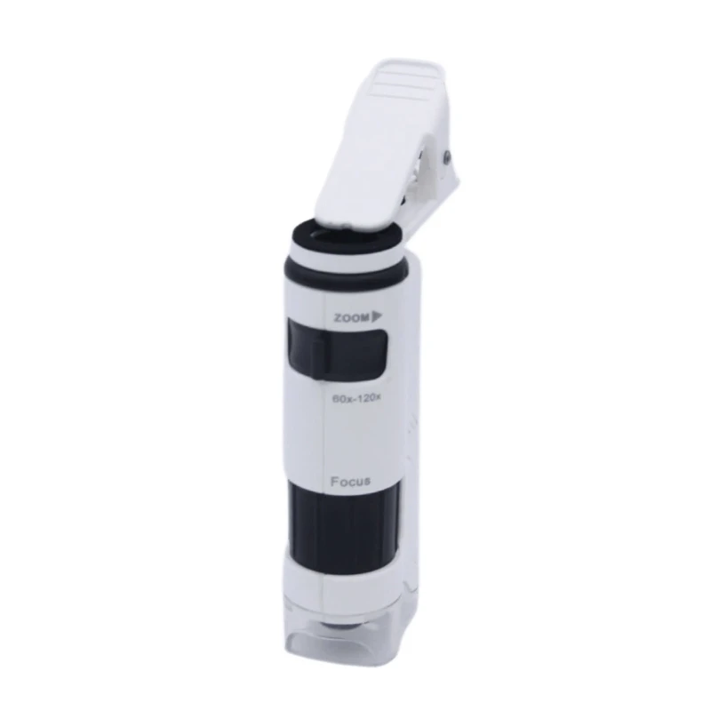 Collector Use Microscope Viewer with LED Light and Phone Clip 60X-120X Handheld ABS Shell for Jewelry Inspection and