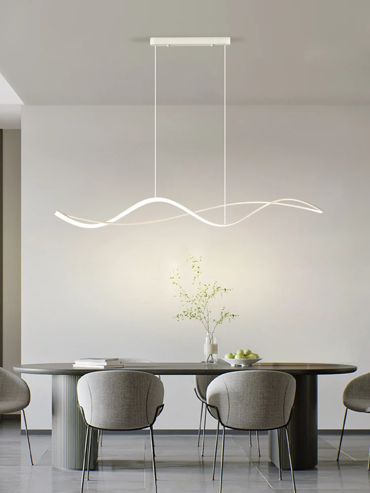 Modern Creative Long Strip Curve Led Pendant Lights Simple Dining Room Chandeliers Bar Restaurant Kitchen Hanging Lamps Fixtures