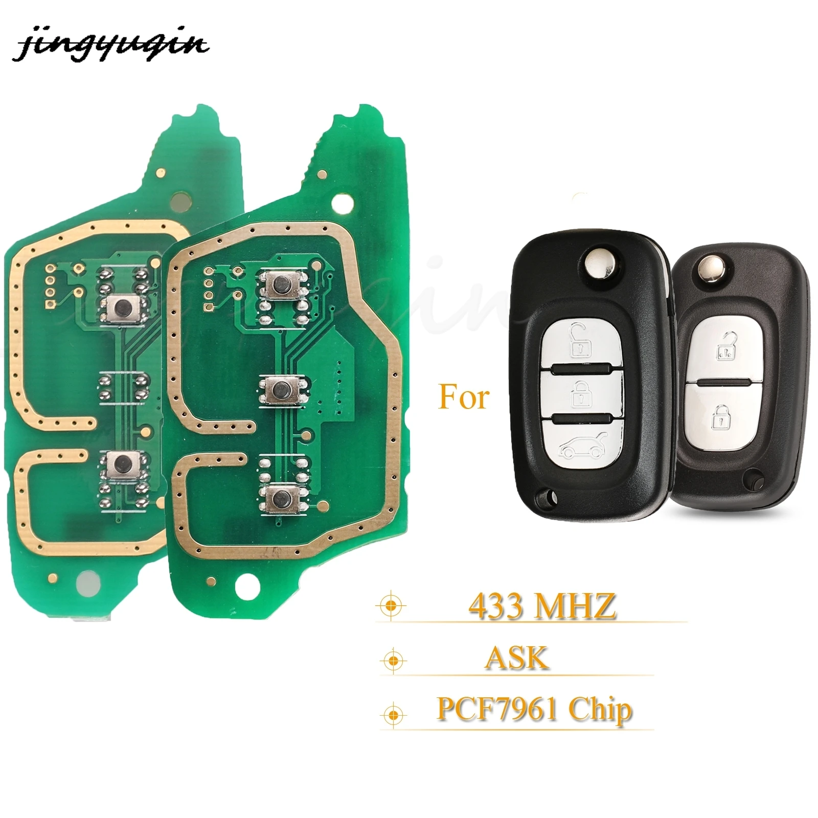 

jingyuqin 2/3 Buttons Remote Key Circuit Board Fob ASK 433Mhz ID46 Pcf7961 Chip For Mercedes-Benz Smart Citan