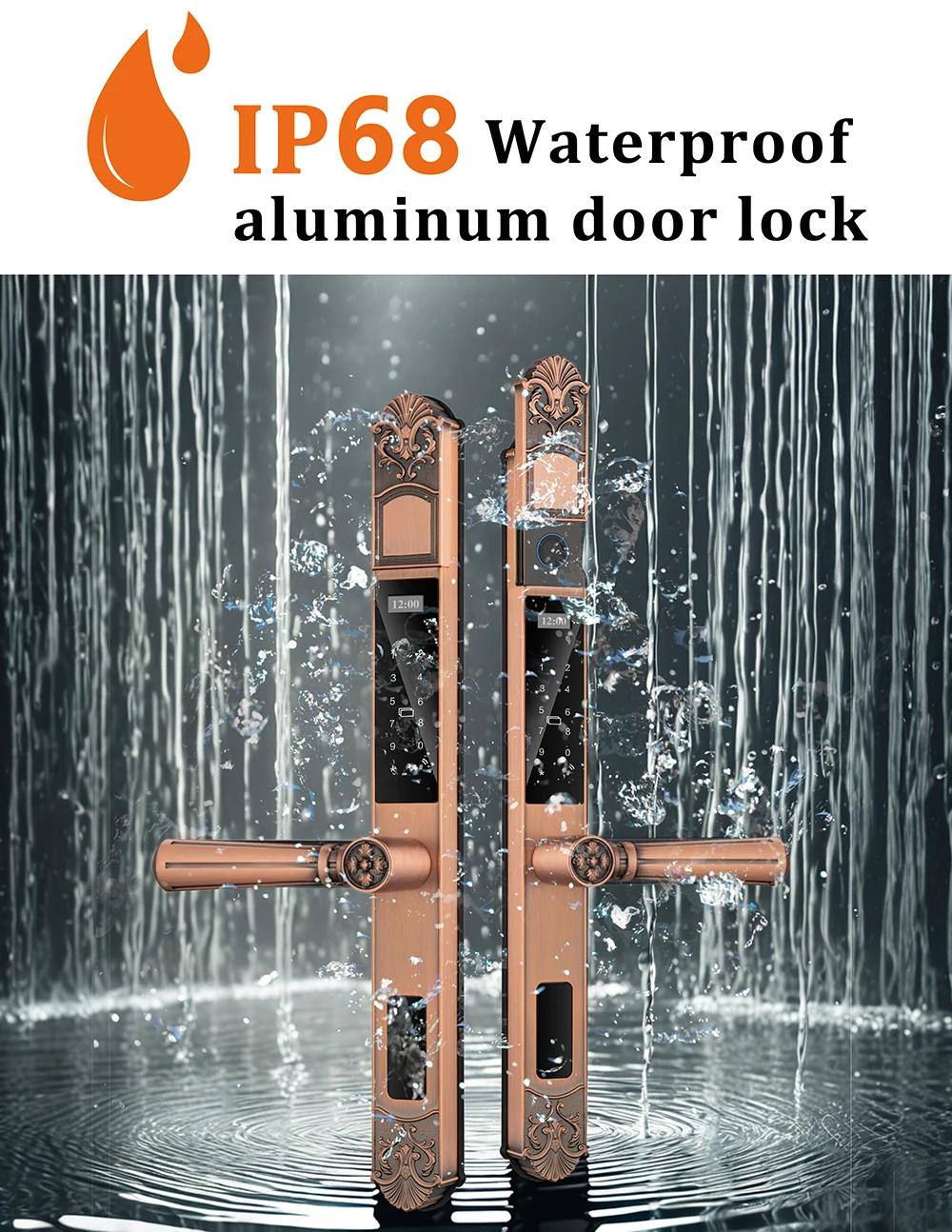 Waterproof Lock Fingerprint Lock APP Remote Unlocking Code Keyless Smart Lock Electronic Door Lock for Aluminum Door/Iron Door