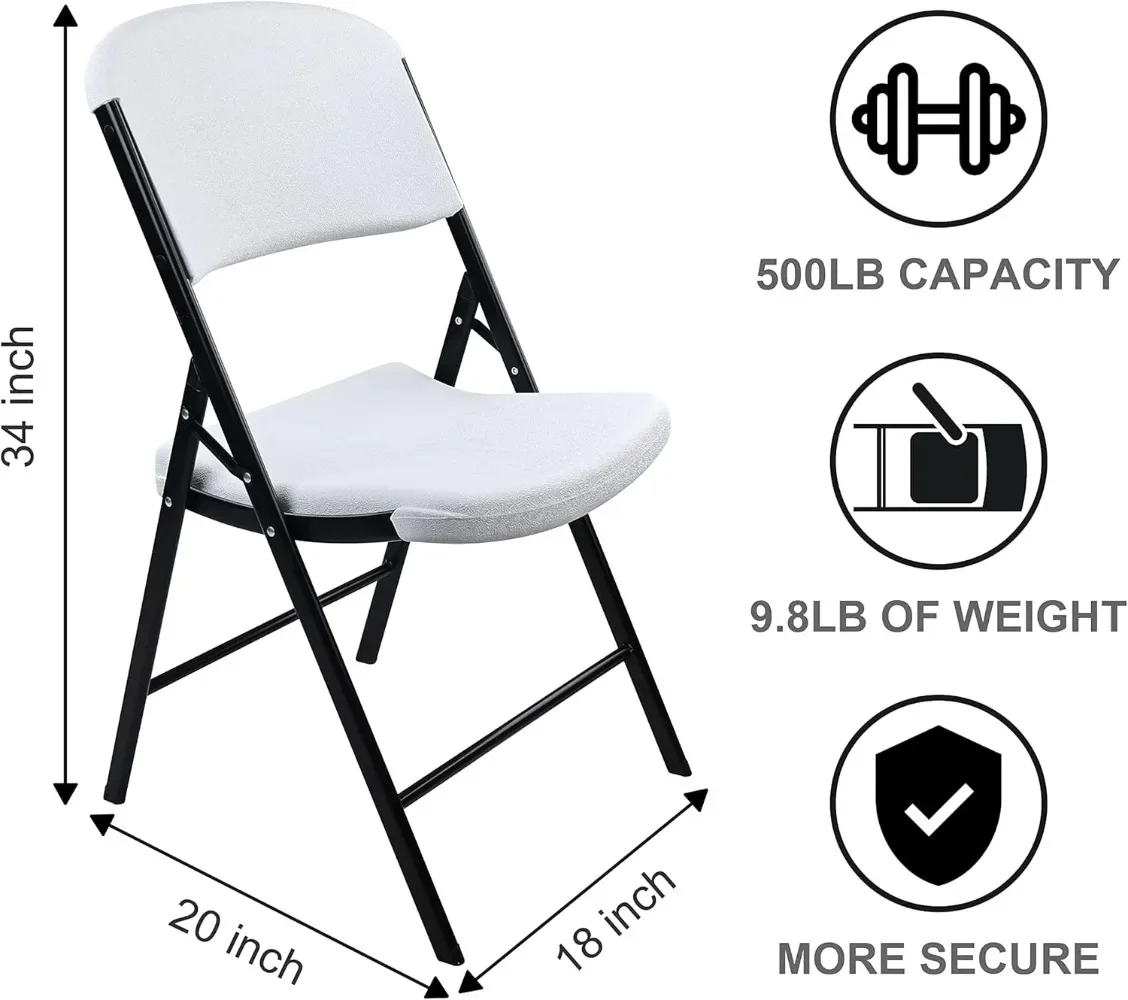 Folding Heavy Duty Plastic Chair with 500-Pound Capacity, White, 4-Pack